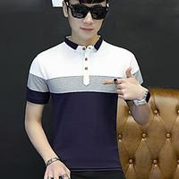 Men\'s Casual/Daily Simple Polo, Striped Shirt Collar Short Sleeve Cotton