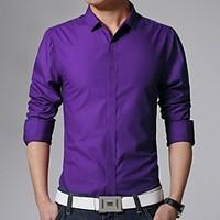 mens fashion slim solid color long sleeved shirt