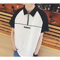 mens casual simple summer polo solid striped shirt collar short sleeve ...