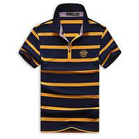Men\'s Casual/Daily Simple Summer Polo, Striped Shirt Collar Short Sleeve Cotton Thin