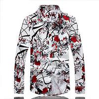 Men\'s Fashion Flower Print Slim Fit Long Sleeve Shirt, Cotton / Nylon/ Casual / Plus Sizes /Print