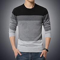 Men\'s Casual/Daily Plus Size Regular Pullover, Striped Long Sleeve Cotton Polyester