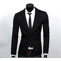 Men\'s Casual/Daily Work Simple Spring Summer Blazer, Solid Shirt Collar Long Sleeve Regular Polyester