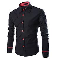 Men\'s Going out / Casual/ Active All Seasons ShirtSolid Classic Collar Long Sleeve Black Cotton Medium