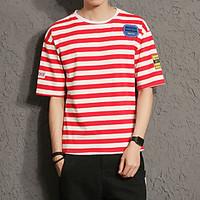 mens summer fashion striped casual printed round neck short sleeve t s ...