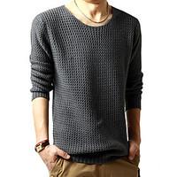 Men\'s Casual/Daily Simple Regular Pullover, Solid Black Gray Round Neck Long Sleeve Wool Spring Fall Medium Micro-elastic