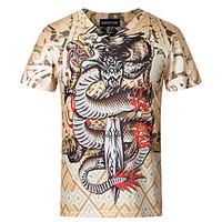 Men\'s Chinese Style Dragon 3D Print V Collar Slim Fit Short Sleeve T-Shirt, Cotton/Casual / Plus Sizes