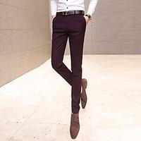 mens mid rise micro elastic chinos pants simple slim solid