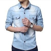 Men\'s Fashion Slim Washed Denim Long Sleeved Shirt (clasp random)