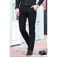 Men\'s Petite Straight Business Pants, Casual/Daily Simple Solid Sequins Mid Rise Zipper Cotton Micro-elastic Fall / Winter