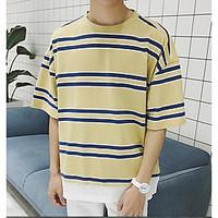 Men\'s Casual/Daily Simple Summer T-shirt, Striped Round Neck Short Sleeve Cotton Thin