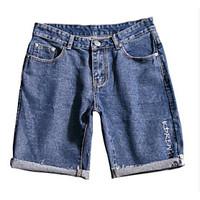 Men\'s Mid Rise Inelastic Jeans Pants, Simple Slim Solid