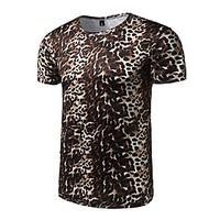 Men\'s Casual/Daily Active All Seasons T-shirt, Leopard Round Neck Short Sleeve Polyester Medium
