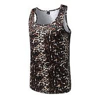 Men\'s Casual/Daily Active All Seasons Tank Top, Leopard Round Neck Sleeveless Polyester Medium