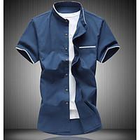 mens casualdaily simple shirt solid shirt collar short sleeve blue red ...