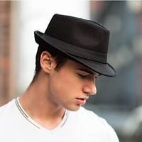 Men Woolen Jazz Hat Fedora Hats Jazz Caps Flat Top Hat Brief Style Hat