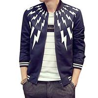 Men\'s Casual/Daily Simple Jackets, Striped Stand Long Sleeve Fall Blue Cotton Thin