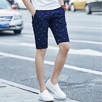 Men\'s Mid Rise Micro-elastic Shorts Pants, Simple Loose Pure Color Floral Print