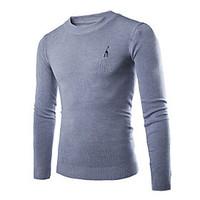 mens casualdaily simple regular pullover solid embroidered round neck  ...