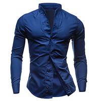 Men\'s Color Block Casual Shirt, Cotton Long Sleeve Black / Blue / White