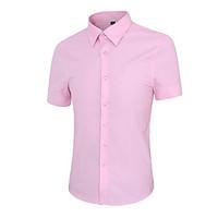 Men\'s Casual/Daily Simple Summer ShirtSolid Shirt Collar Short Sleeve Cotton Medium