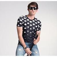 mens casualdaily simple spring summer t shirt solid check round neck s ...