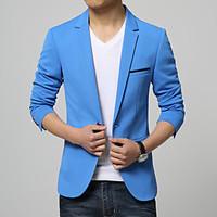 Men\'s Solid Casual / Work / Formal Blazer, Cotton Blend Long Sleeve Blue / Red / Beige / Tan
