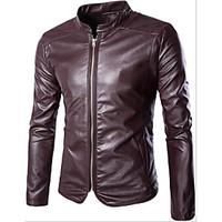 Men\'s Long Sleeve Casual JacketGoatskin Solid Black / Red