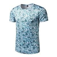 Men\'s Casual/Daily Active All Seasons T-shirt, Floral Round Neck Short Sleeve Polyester Medium