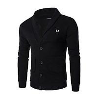 Men\'s Going out Casual/Daily Regular Cardigan, Solid Floral V Neck Long Sleeve Cotton Spring Fall Medium Micro-elastic