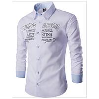 Men\'s Casual/Daily Simple Shirt, Color Block Shirt Collar Long Sleeve White Black Gray Cotton
