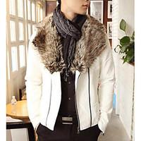 mens casualdaily simple jackets solid long sleeve white black pu