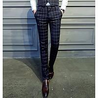 mens mid rise strenchy chinos pants simple straight plaid