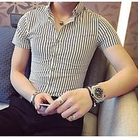 mens casualdaily simple shirt striped shirt collar short sleeve cotton ...