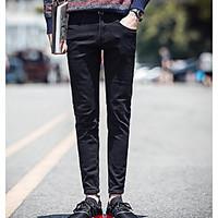 mens mid rise micro elastic skinny pants simple slim solid