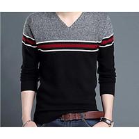 mens casualdaily simple long pullover color block v neck long sleeve c ...