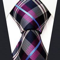 Men\'s Tie Checked Fuchsia 100% Silk Business