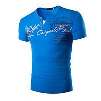 mens print casual sport t shirt cotton short sleeve black blue green o ...