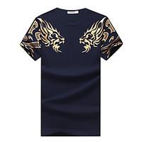 Men\'s Summer Fashion Dragon Round Neck Short Sleeve T-shirt Cotton Spandex MediumPlus Size Casual/Daily Simple
