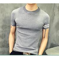Men\'s Going out Casual/Daily Party Simple Street chic Spring Summer T-shirt, Print Round Neck Short Sleeve Cotton Medium