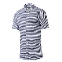 Men\'s Casual/Daily Simple Summer Shirt, Striped Shirt Collar Short Sleeve Blue Gray Cotton Medium