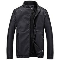 mens casualdaily simple leather jackets solid long sleeve red black br ...