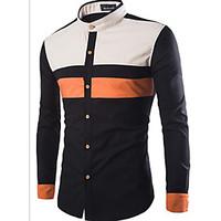 mens casualdaily simple shirt color block square neck long sleeve beig ...