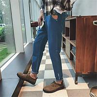 Men\'s Mid Rise Micro-elastic Jeans Pants, Simple Harem Pure Color Denim Solid