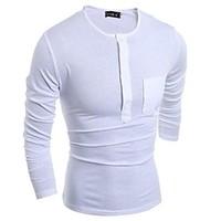 Men\'s Solid Casual / Work T-Shirt, Cotton / Cotton Blend Long Sleeve-Black / White