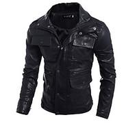 mens casualdaily work simple leather jackets solid stand long sleeve a ...