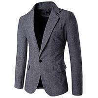 Men\'s Casual/Daily / Work Simple Spring / FallColor Block Shirt Collar Long Sleeve Black / Brown / Gray Cotton / Acrylic / Polyester 916514