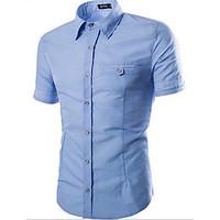 Men\'s Casual/Daily Simple Summer Shirt, Solid Classic Collar Short Sleeve Multi-color Wool Medium