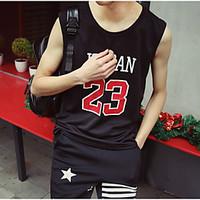 mens sports active tank top letter round neck sleeveless cotton