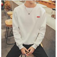 mens daily sweatshirt solid round neck inelastic bamboo carbon fiber p ...